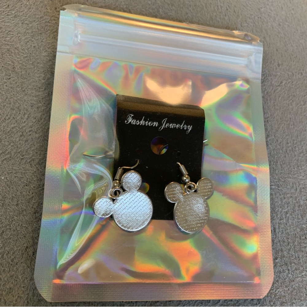 Disney Mickey Mouse head dangle earrings featuring a textured design. NIB - Picture 4 of 6